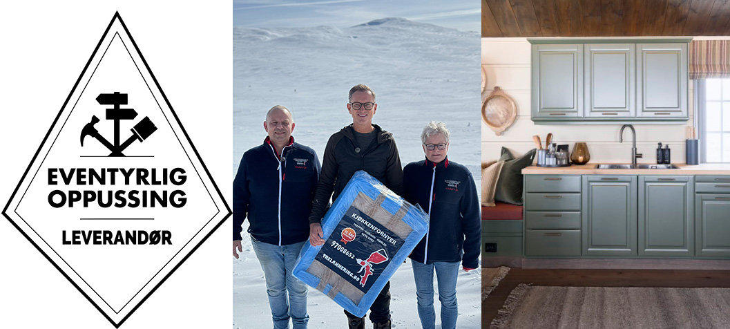 Trelakkering AS leverte lakkerte kjøkkenskap til Eventyrlig oppussing. Her med Halvor Bakke.